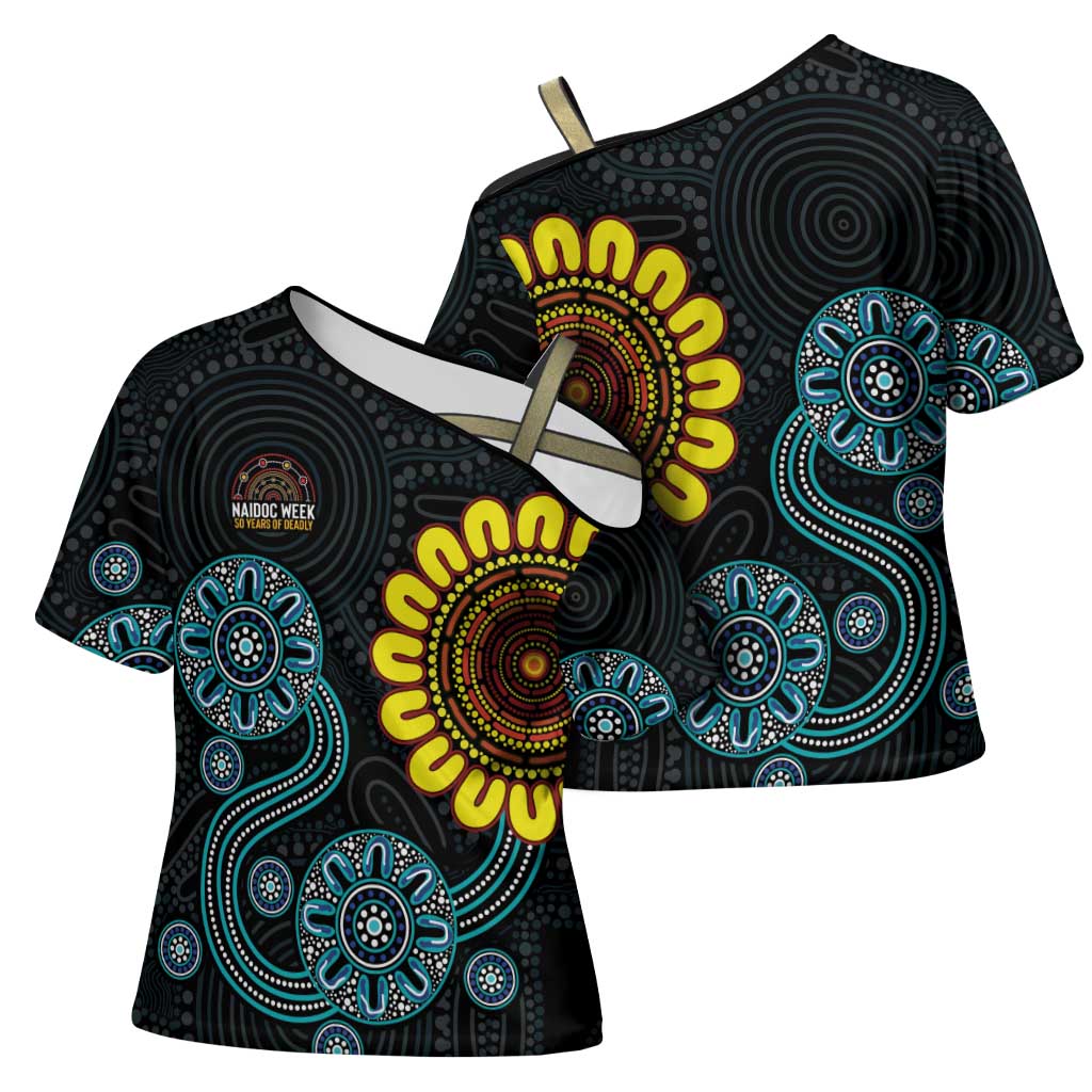 NAIDOC 50 Years of Deadly Cross Shoulder Shirt Sun Aboriginal Dot Art