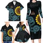 NAIDOC 50 Years of Deadly Family Matching Long Sleeve Bodycon Dress and Hawaiian Shirt Sun Aboriginal Dot Art