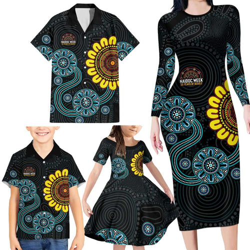 NAIDOC 50 Years of Deadly Family Matching Long Sleeve Bodycon Dress and Hawaiian Shirt Sun Aboriginal Dot Art