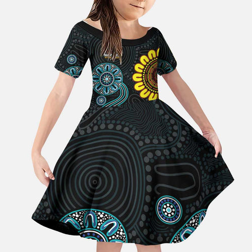 NAIDOC 50 Years of Deadly Family Matching Long Sleeve Bodycon Dress and Hawaiian Shirt Sun Aboriginal Dot Art