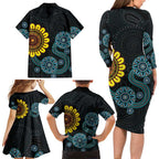 NAIDOC 50 Years of Deadly Family Matching Long Sleeve Bodycon Dress and Hawaiian Shirt Sun Aboriginal Dot Art