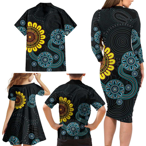 NAIDOC 50 Years of Deadly Family Matching Long Sleeve Bodycon Dress and Hawaiian Shirt Sun Aboriginal Dot Art