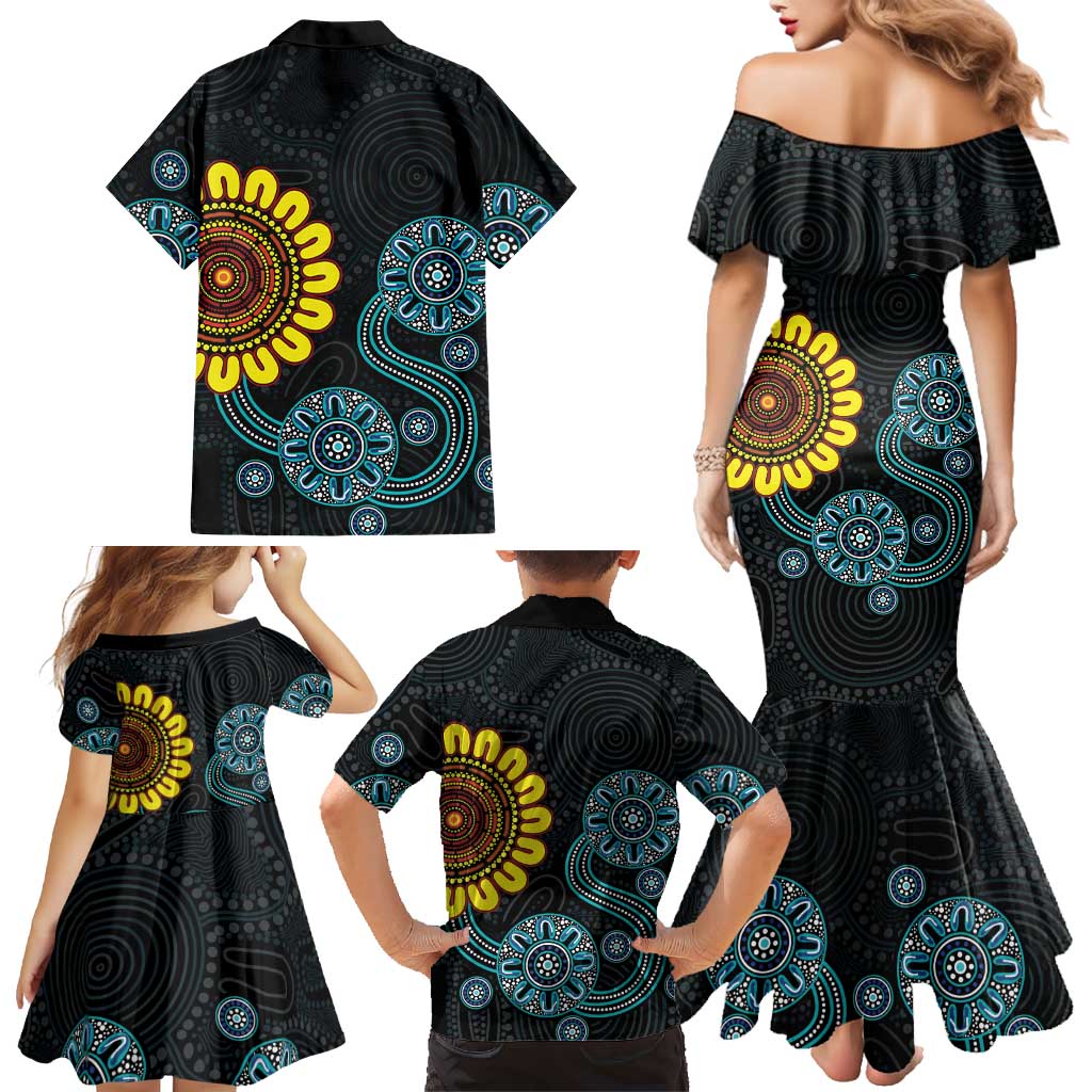 NAIDOC 50 Years of Deadly Family Matching Mermaid Dress and Hawaiian Shirt Sun Aboriginal Dot Art