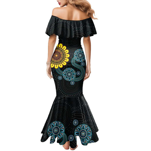 NAIDOC 50 Years of Deadly Family Matching Mermaid Dress and Hawaiian Shirt Sun Aboriginal Dot Art