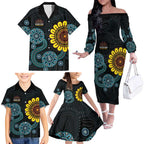 NAIDOC 50 Years of Deadly Family Matching Off The Shoulder Long Sleeve Dress and Hawaiian Shirt Sun Aboriginal Dot Art