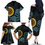 NAIDOC 50 Years of Deadly Family Matching Off The Shoulder Long Sleeve Dress and Hawaiian Shirt Sun Aboriginal Dot Art