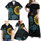 NAIDOC 50 Years of Deadly Family Matching Off Shoulder Maxi Dress and Hawaiian Shirt Sun Aboriginal Dot Art
