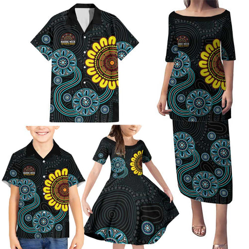 NAIDOC 50 Years of Deadly Family Matching Puletasi and Hawaiian Shirt Sun Aboriginal Dot Art
