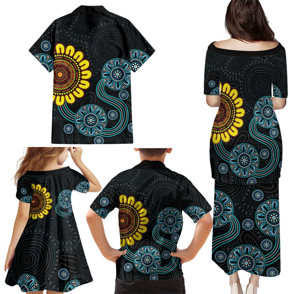 NAIDOC 50 Years of Deadly Family Matching Puletasi and Hawaiian Shirt Sun Aboriginal Dot Art