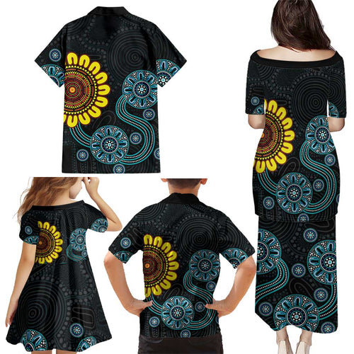 NAIDOC 50 Years of Deadly Family Matching Puletasi and Hawaiian Shirt Sun Aboriginal Dot Art