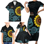 NAIDOC 50 Years of Deadly Family Matching Short Sleeve Bodycon Dress and Hawaiian Shirt Sun Aboriginal Dot Art