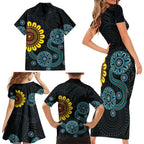 NAIDOC 50 Years of Deadly Family Matching Short Sleeve Bodycon Dress and Hawaiian Shirt Sun Aboriginal Dot Art