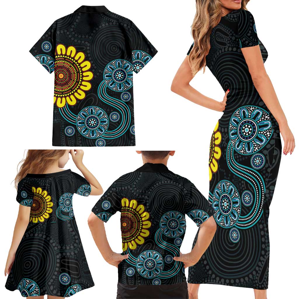 NAIDOC 50 Years of Deadly Family Matching Short Sleeve Bodycon Dress and Hawaiian Shirt Sun Aboriginal Dot Art