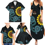 NAIDOC 50 Years of Deadly Family Matching Summer Maxi Dress and Hawaiian Shirt Sun Aboriginal Dot Art