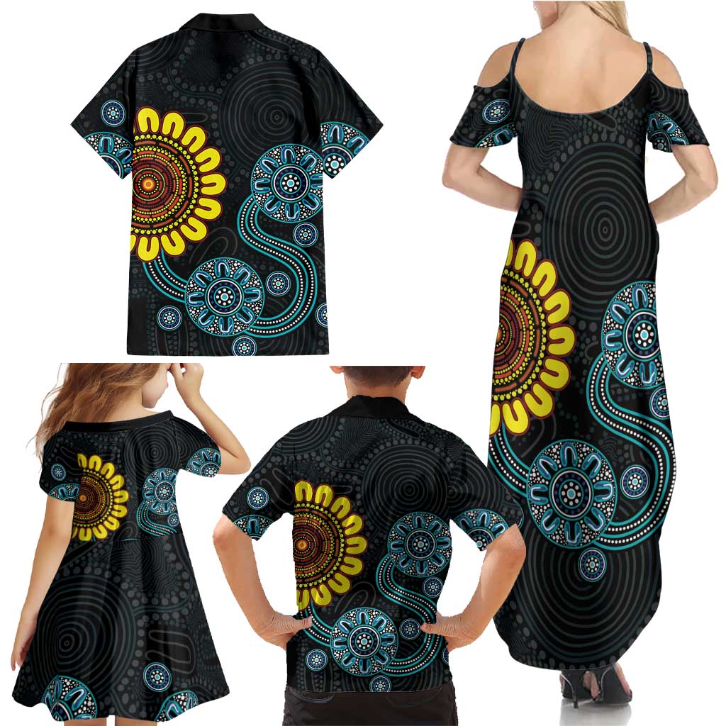 NAIDOC 50 Years of Deadly Family Matching Summer Maxi Dress and Hawaiian Shirt Sun Aboriginal Dot Art