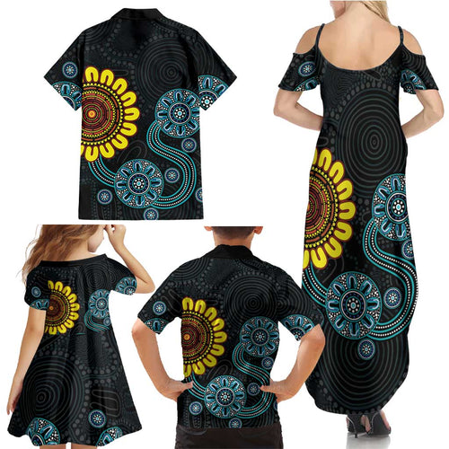 NAIDOC 50 Years of Deadly Family Matching Summer Maxi Dress and Hawaiian Shirt Sun Aboriginal Dot Art