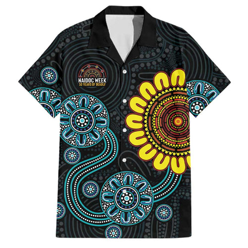 NAIDOC 50 Years of Deadly Family Matching Summer Maxi Dress and Hawaiian Shirt Sun Aboriginal Dot Art