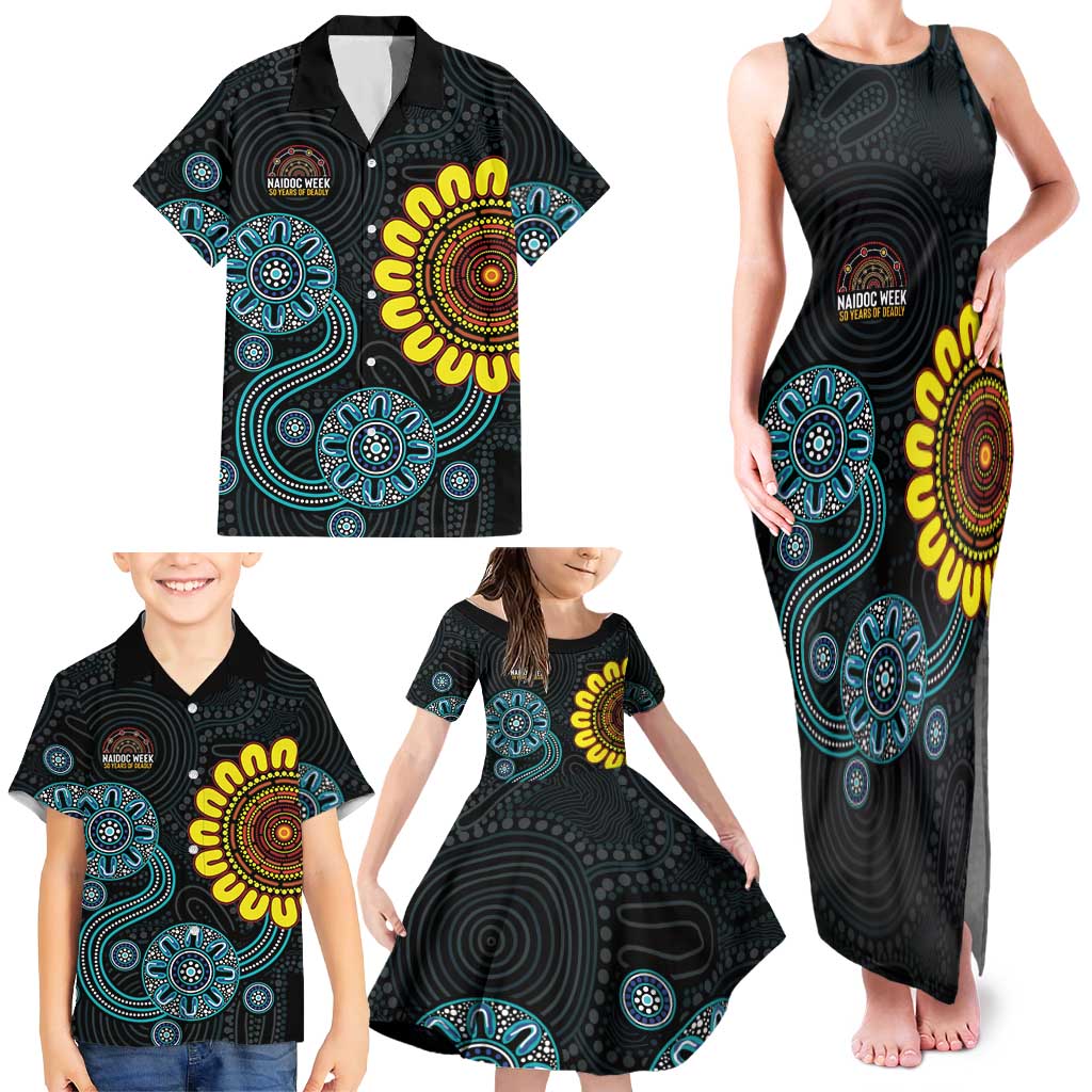 NAIDOC 50 Years of Deadly Family Matching Tank Maxi Dress and Hawaiian Shirt Sun Aboriginal Dot Art