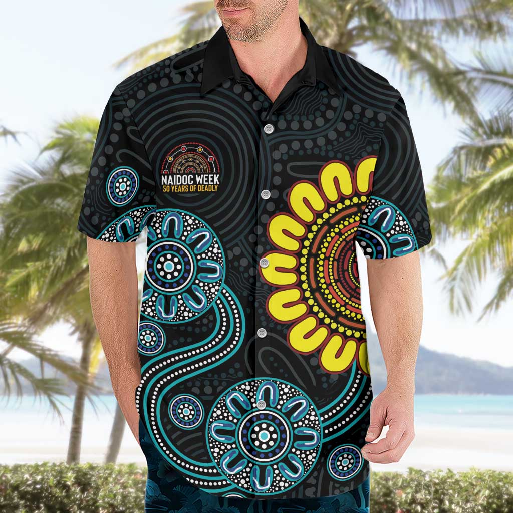 NAIDOC 50 Years of Deadly Hawaiian Shirt Sun Aboriginal Dot Art