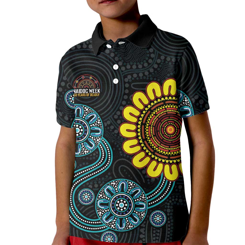 NAIDOC 50 Years of Deadly Kid Polo Shirt Sun Aboriginal Dot Art