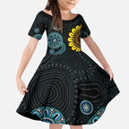 NAIDOC 50 Years of Deadly Kid Short Sleeve Dress Sun Aboriginal Dot Art