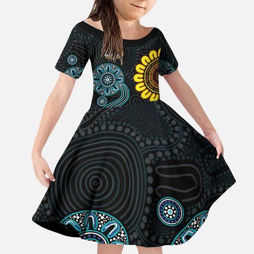 NAIDOC 50 Years of Deadly Kid Short Sleeve Dress Sun Aboriginal Dot Art