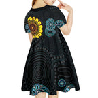 NAIDOC 50 Years of Deadly Kid Short Sleeve Dress Sun Aboriginal Dot Art
