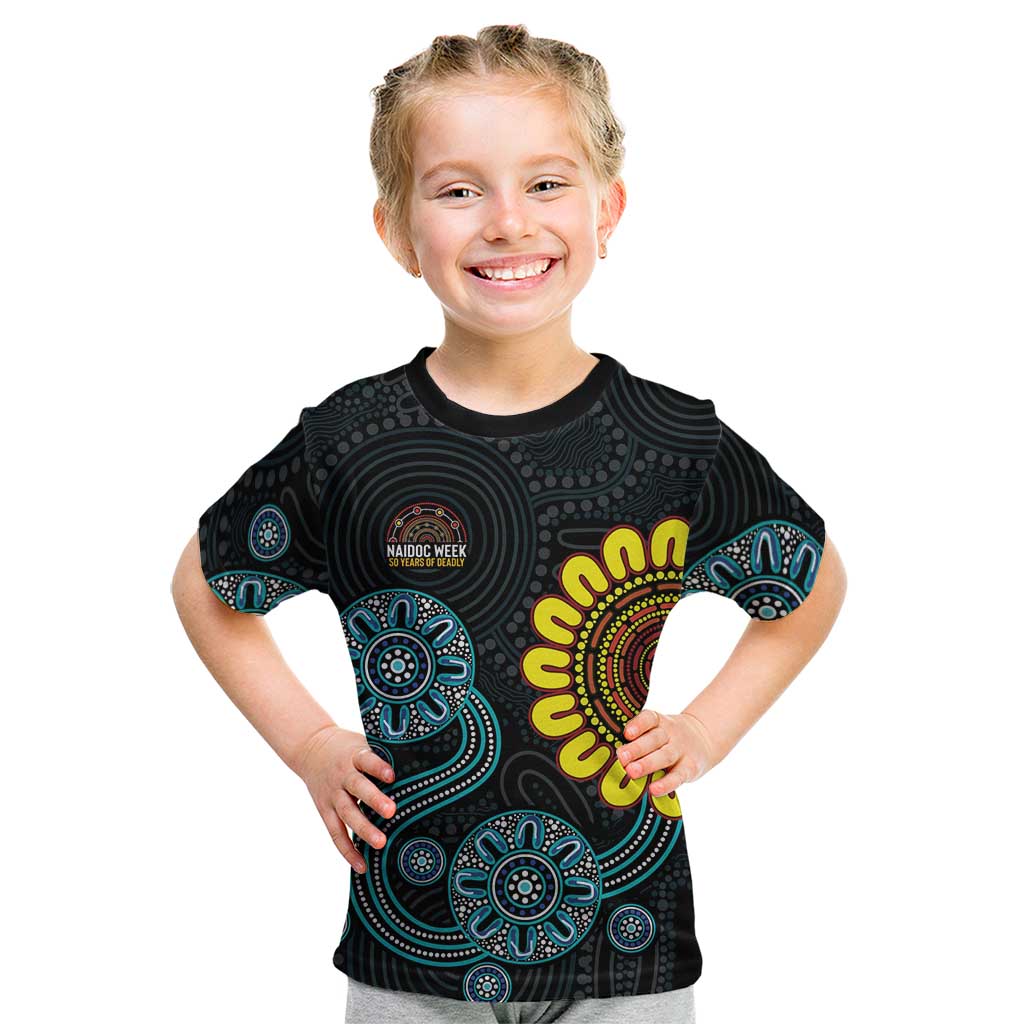 NAIDOC 50 Years of Deadly Kid T Shirt Sun Aboriginal Dot Art