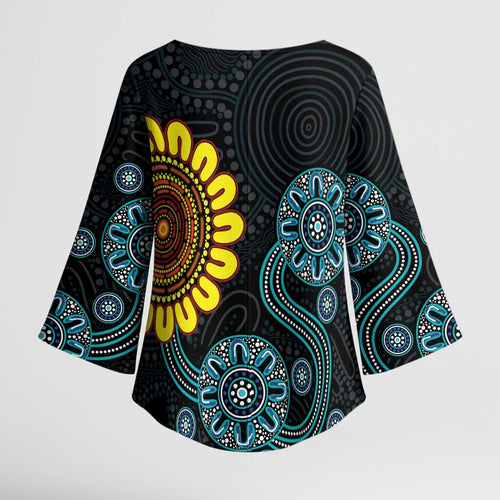 NAIDOC 50 Years of Deadly Kimono Sleeve Blouse Sun Aboriginal Dot Art
