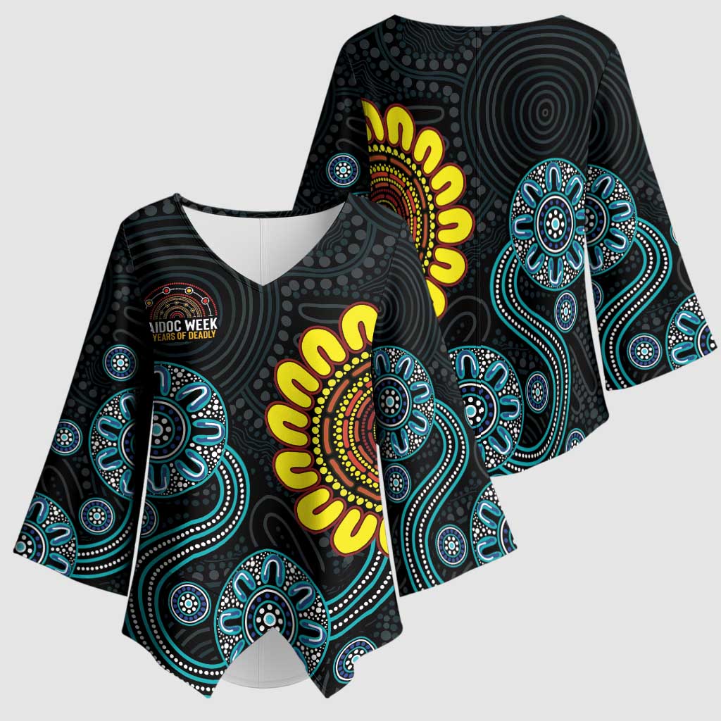 NAIDOC 50 Years of Deadly Kimono Sleeve Blouse Sun Aboriginal Dot Art