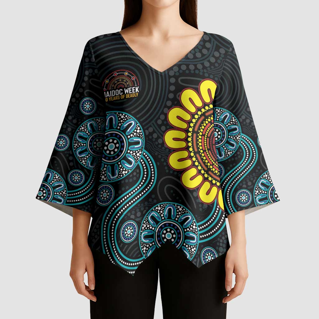 NAIDOC 50 Years of Deadly Kimono Sleeve Blouse Sun Aboriginal Dot Art