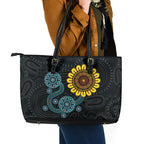 NAIDOC 50 Years of Deadly Leather Tote Bag Sun Aboriginal Dot Art
