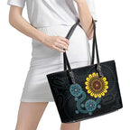 NAIDOC 50 Years of Deadly Leather Tote Bag Sun Aboriginal Dot Art