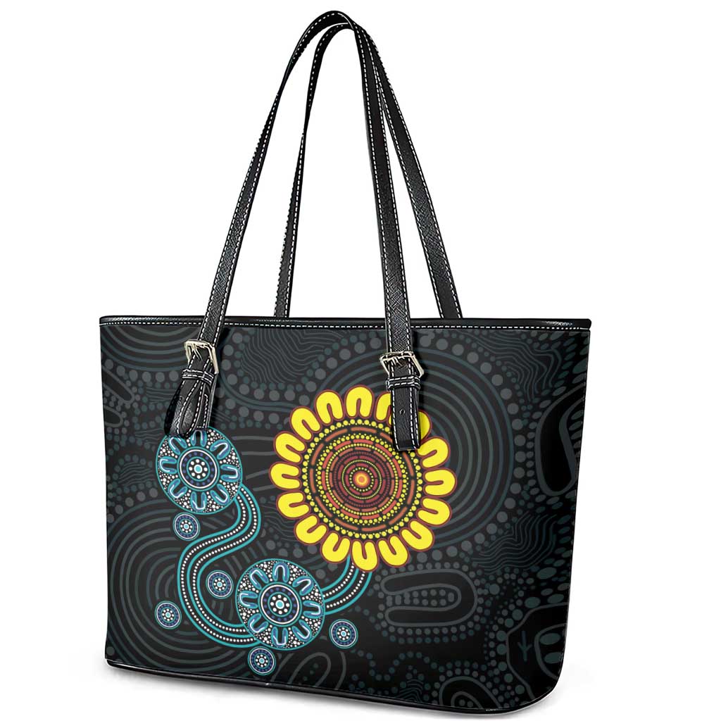 NAIDOC 50 Years of Deadly Leather Tote Bag Sun Aboriginal Dot Art