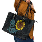 NAIDOC 50 Years of Deadly Leather Tote Bag Sun Aboriginal Dot Art