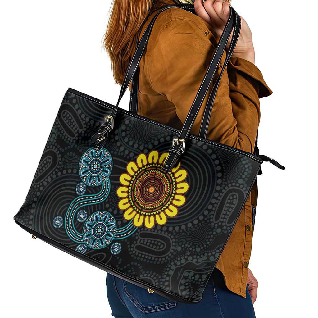 NAIDOC 50 Years of Deadly Leather Tote Bag Sun Aboriginal Dot Art