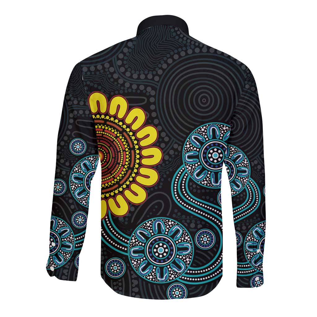 NAIDOC 50 Years of Deadly Long Sleeve Button Shirt Sun Aboriginal Dot Art
