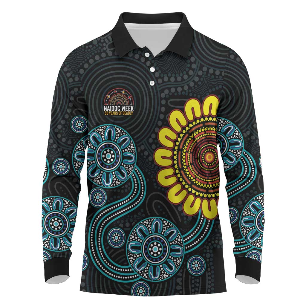 NAIDOC 50 Years of Deadly Long Sleeve Polo Shirt Sun Aboriginal Dot Art