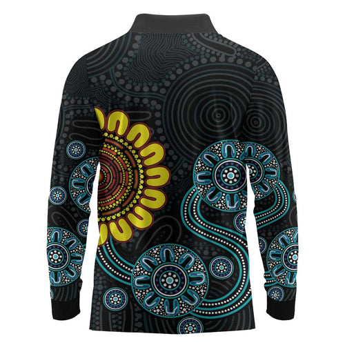 NAIDOC 50 Years of Deadly Long Sleeve Polo Shirt Sun Aboriginal Dot Art