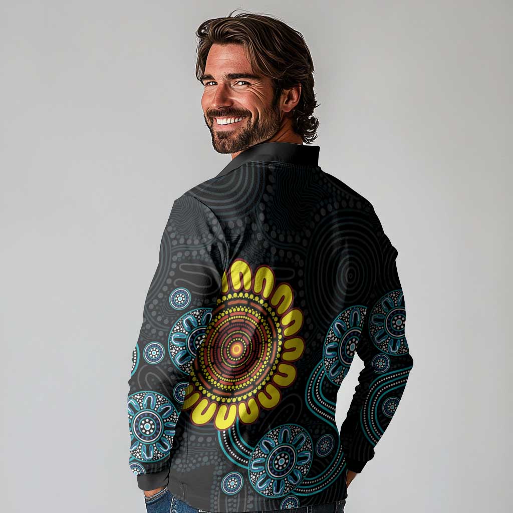 NAIDOC 50 Years of Deadly Long Sleeve Polo Shirt Sun Aboriginal Dot Art
