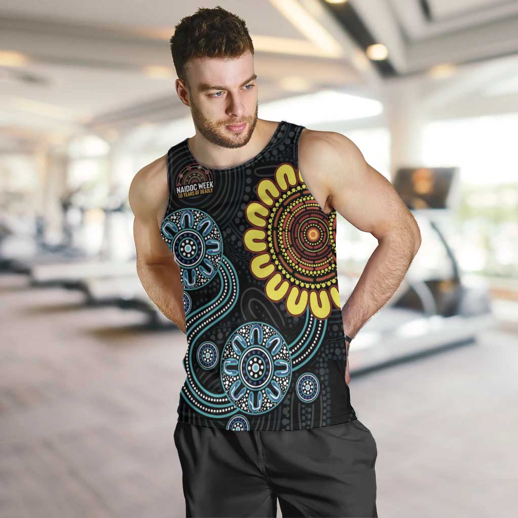 NAIDOC 50 Years of Deadly Men Tank Top Sun Aboriginal Dot Art