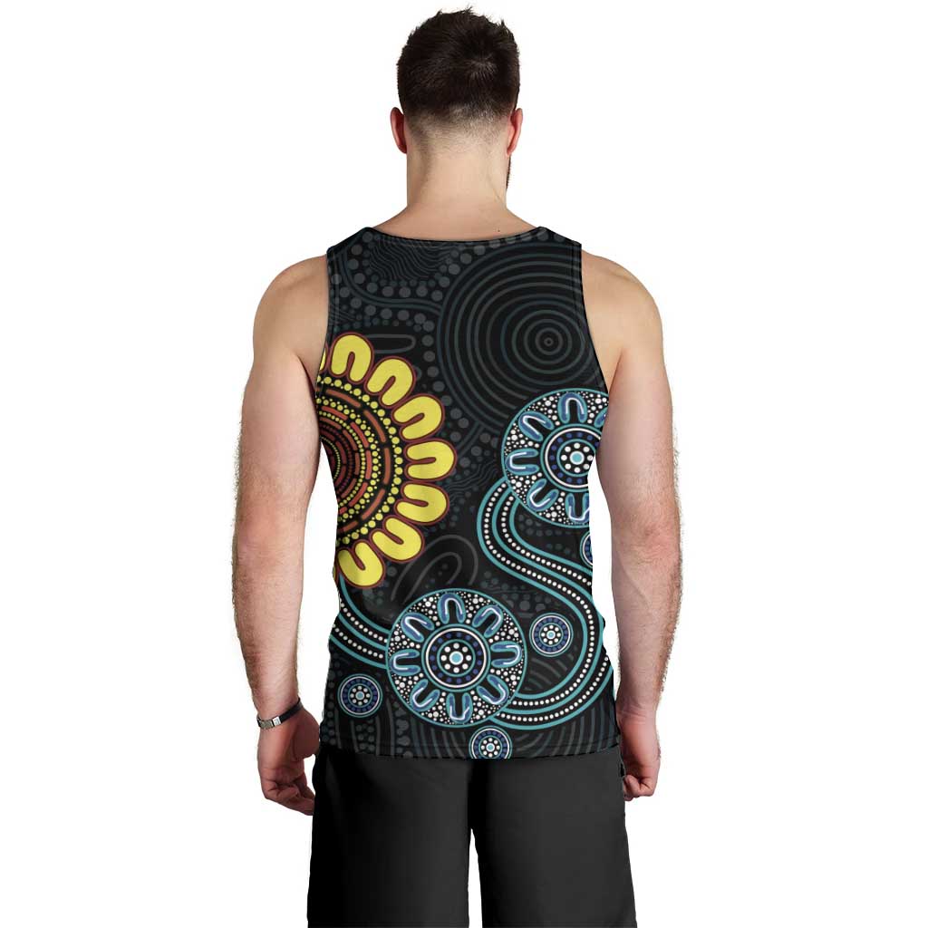 NAIDOC 50 Years of Deadly Men Tank Top Sun Aboriginal Dot Art