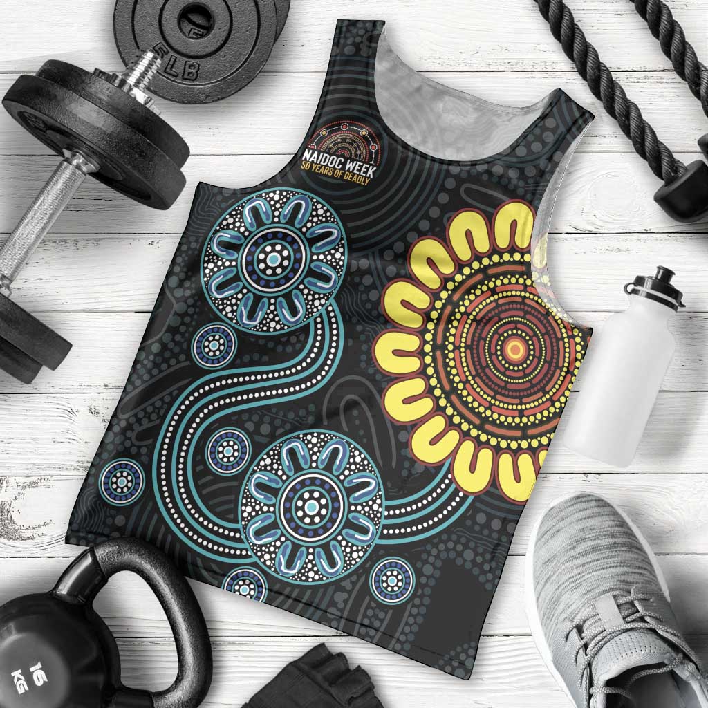 NAIDOC 50 Years of Deadly Men Tank Top Sun Aboriginal Dot Art