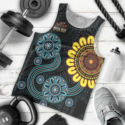 NAIDOC 50 Years of Deadly Men Tank Top Sun Aboriginal Dot Art