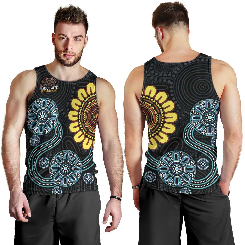 NAIDOC 50 Years of Deadly Men Tank Top Sun Aboriginal Dot Art