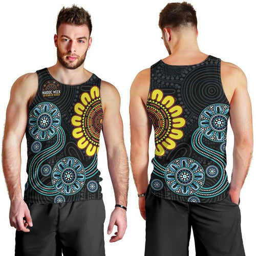 NAIDOC 50 Years of Deadly Men Tank Top Sun Aboriginal Dot Art