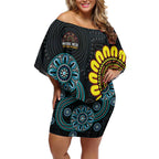 NAIDOC 50 Years of Deadly Off Shoulder Short Dress Sun Aboriginal Dot Art