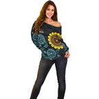 NAIDOC 50 Years of Deadly Off Shoulder Sweater Sun Aboriginal Dot Art