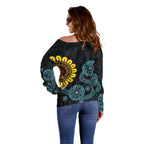 NAIDOC 50 Years of Deadly Off Shoulder Sweater Sun Aboriginal Dot Art