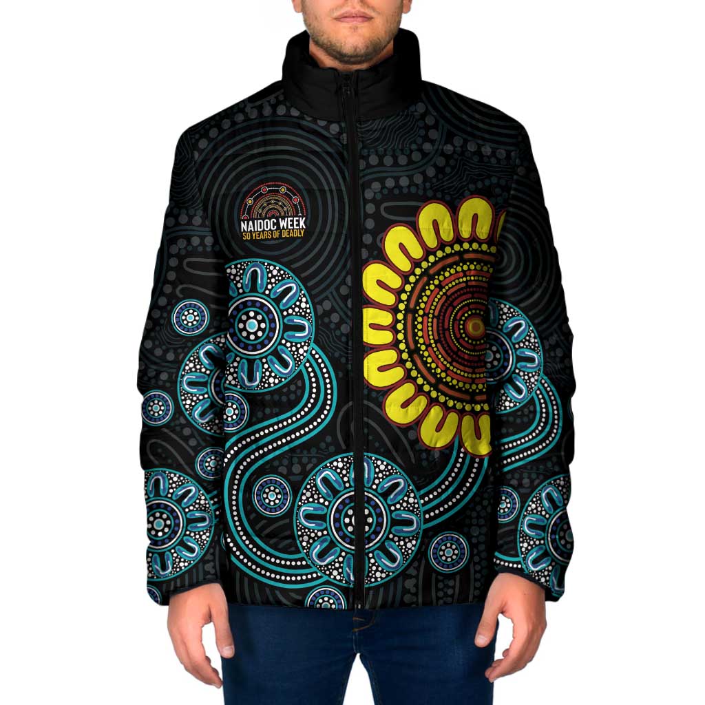 NAIDOC 50 Years of Deadly Padded Jacket Sun Aboriginal Dot Art